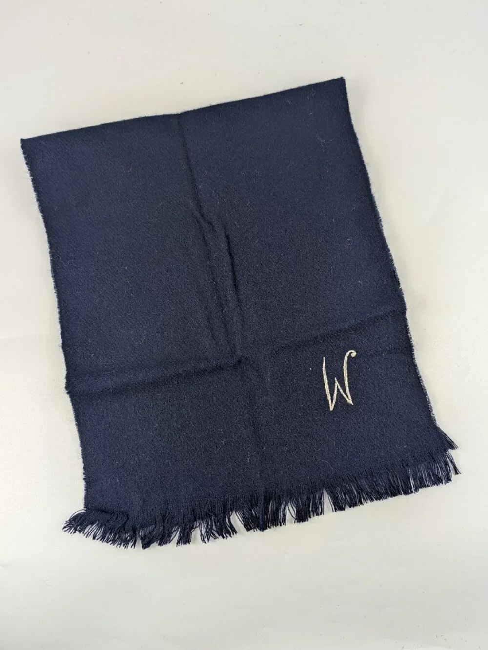 Vintage Royal-Scott Acrylic Monogram Initial W Blue Scarf Acrylic Made in Japan